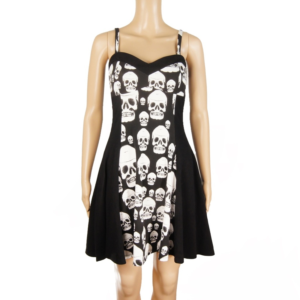 Vintage Y2K Royal Bones Tripp Goth Punk Skull Black White Rockabilly Midi Dress